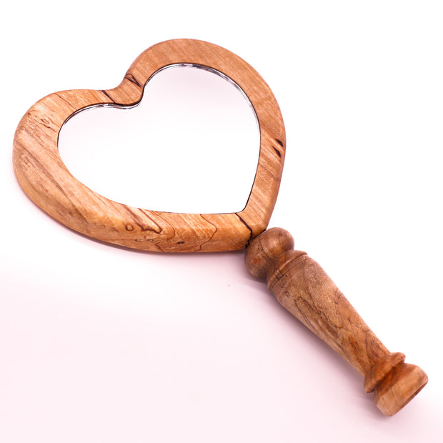 Spalted Maple Heart Shaped Glass Hand Mirror